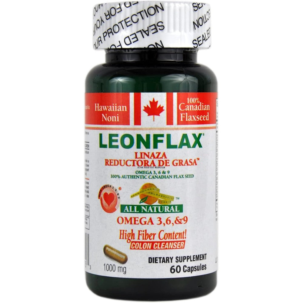 Leonflax 100% Authentic Canadian Flax Seed 60 Capsules bottle front view showing product labels