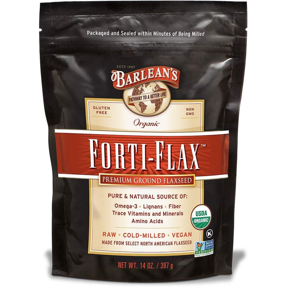 Barlean's Forti-Flax Organic Ground Flaxseed Powder 14 Ounce front packaging view