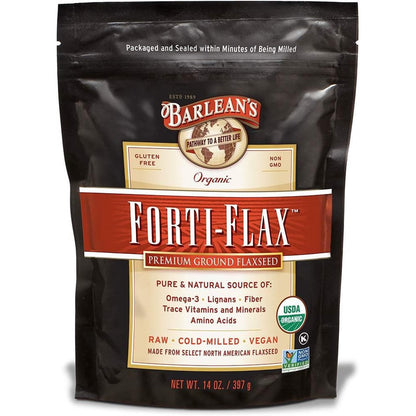 Barlean's Forti-Flax Organic Ground Flaxseed Powder 14 Ounce front packaging view