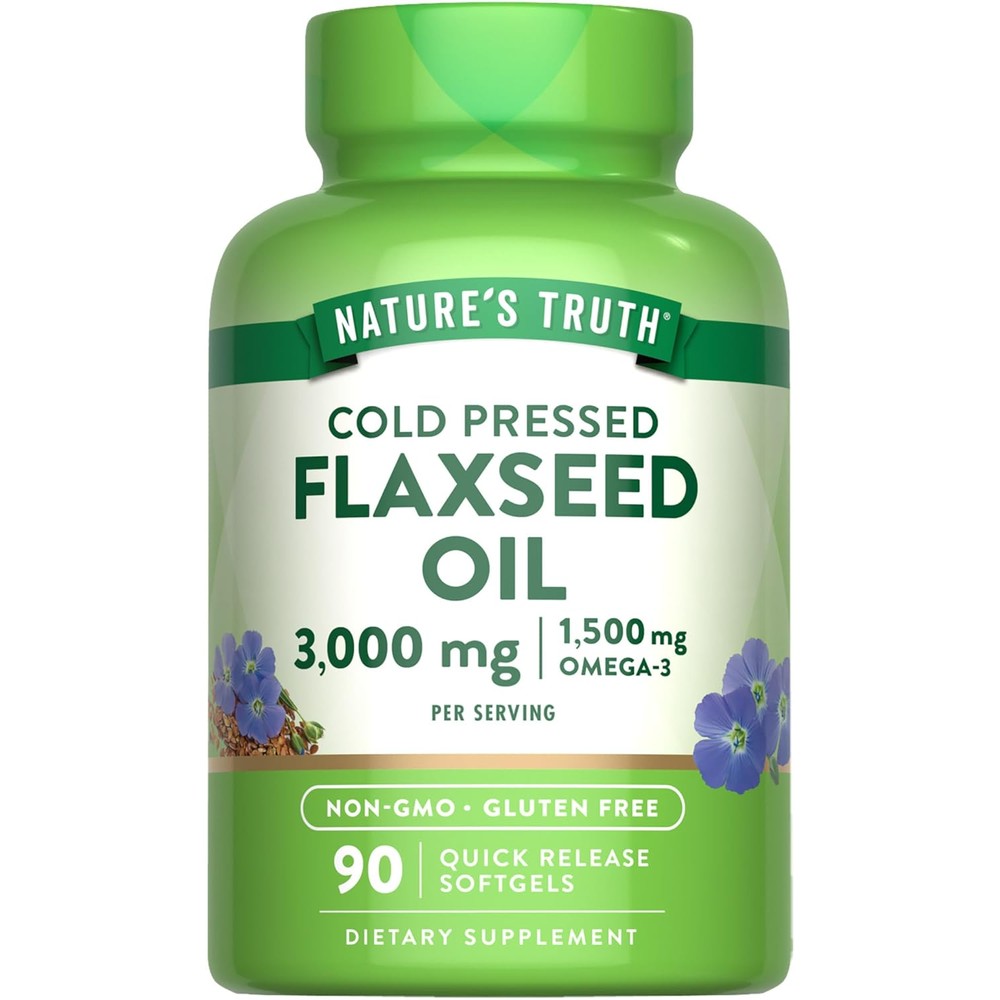 Nature's Truth Organic Flaxseed Oil 3000mg 90 softgels front bottle view