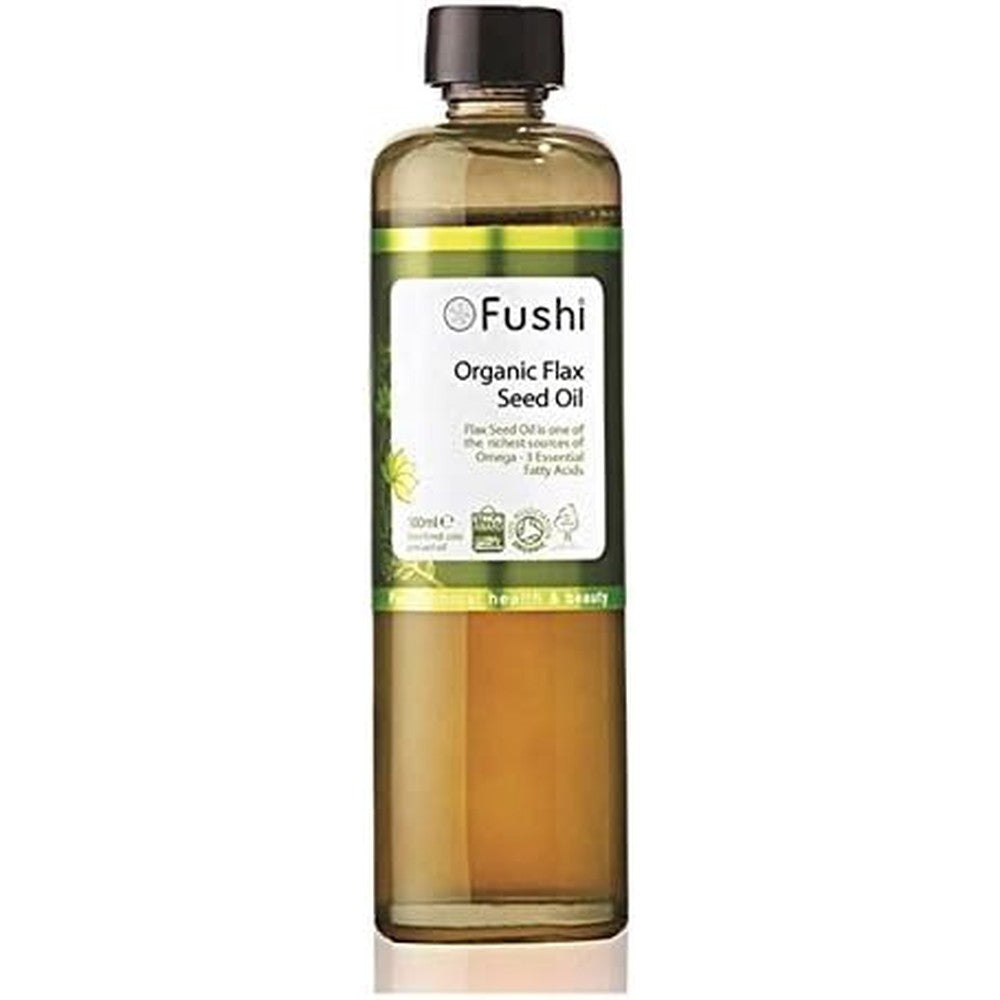 Fushi Organic Flax Seed Oil 100ml amber glass bottle front view