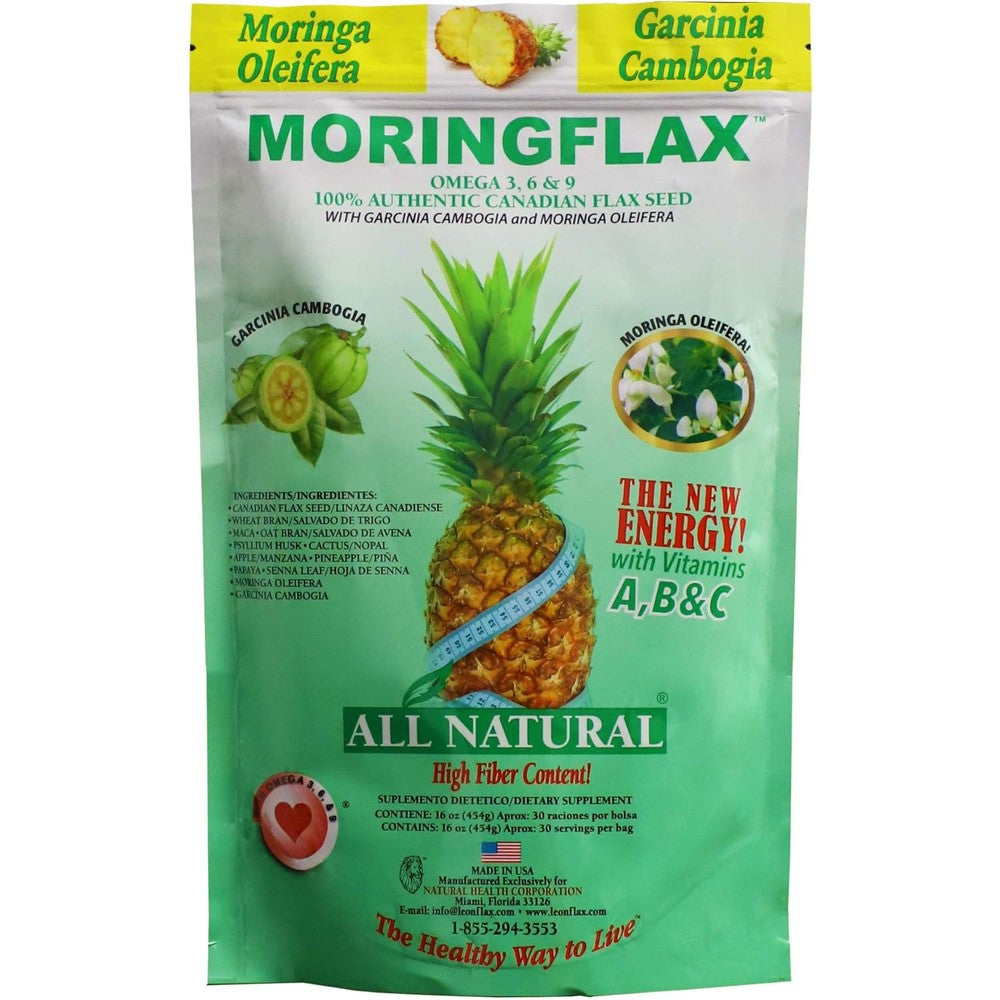 Moringflax Canadian Flax Seed with Garcinia Cambogia and Moringa Powder 16 Ounce front packaging