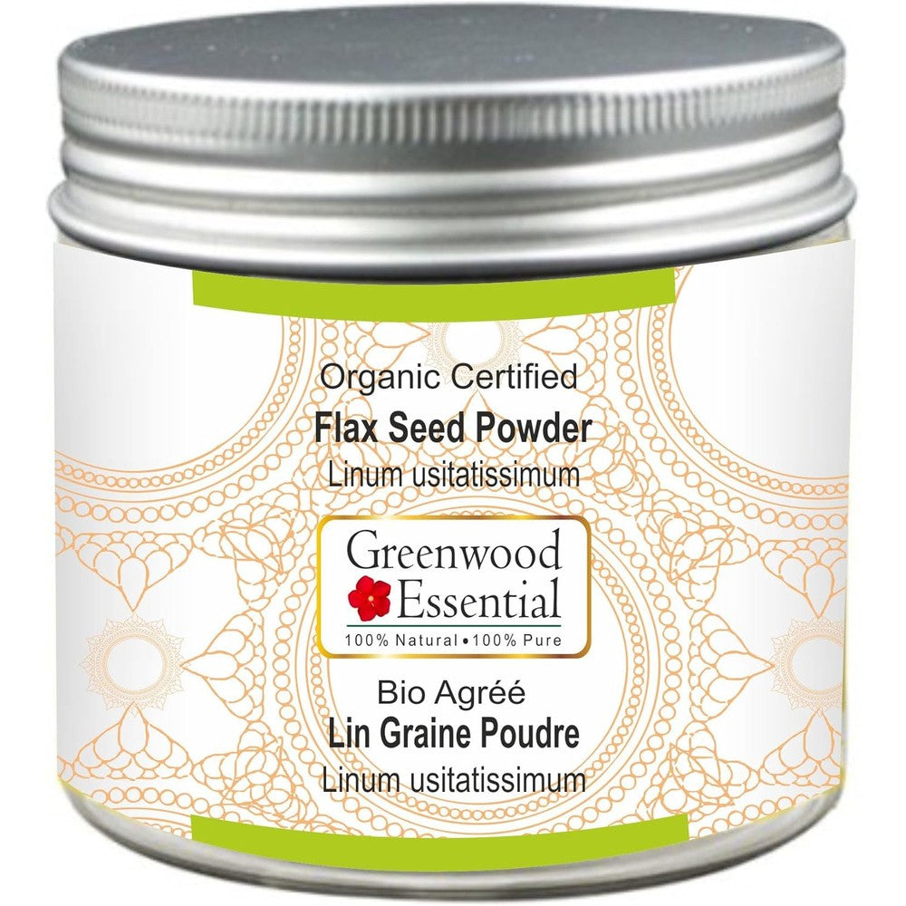 Greenwood Essential Pure Flax Seed Powder front view of 100g container