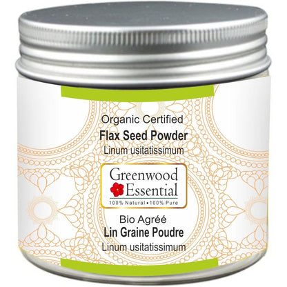 Greenwood Essential Pure Flax Seed Powder front view of 100g container