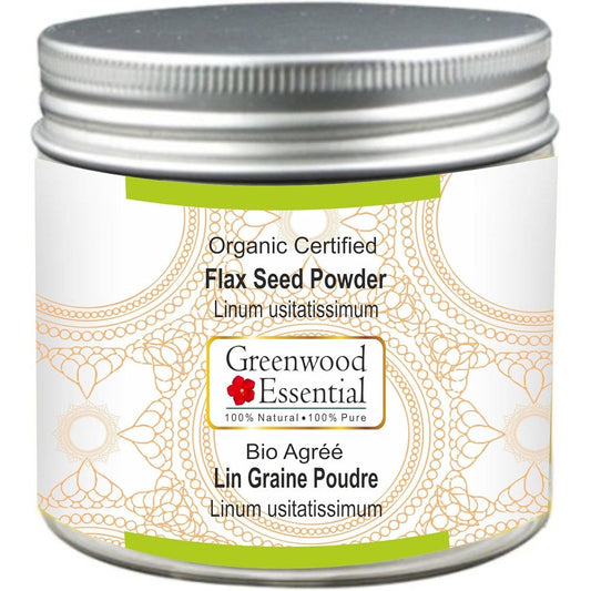 Greenwood Essential Pure Flax Seed Powder front view of 100g container