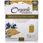 Organic Traditions Sprouted Flax Golden 227g powder bag front view for premium health supplement needs