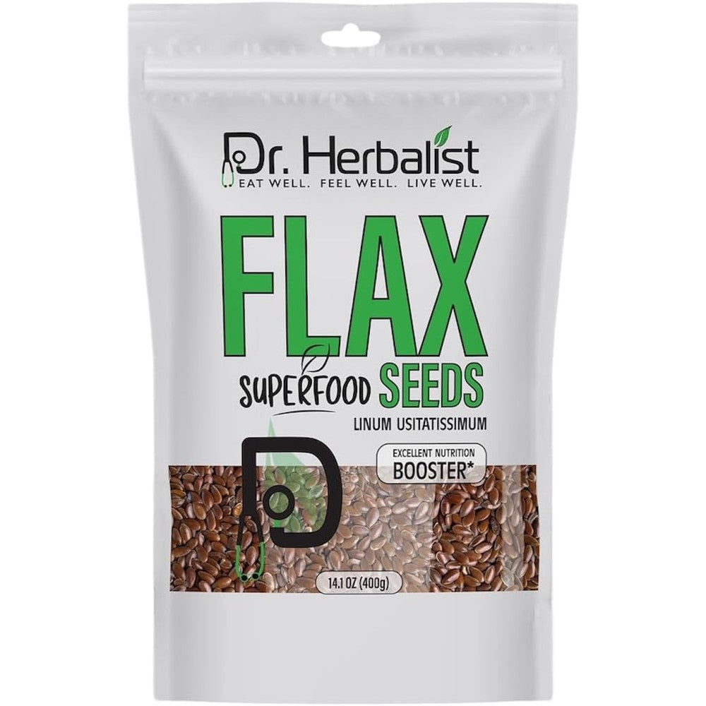 Dr. HERBALIST Whole Flax Seeds 400 Grams front packaging view for plant based protein