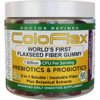 ColoFlax Organic Flaxseed Fiber and Probiotic 60 Gummies front bottle view for digestive health.