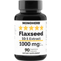 Monoherb Flax Seed Extract 1000mg 90 vegetarian capsules front bottle view for plant based omega 3 supplement.
