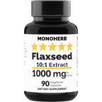 Monoherb Flax Seed Extract 1000mg 90 vegetarian capsules front bottle view for plant based omega 3 supplement.