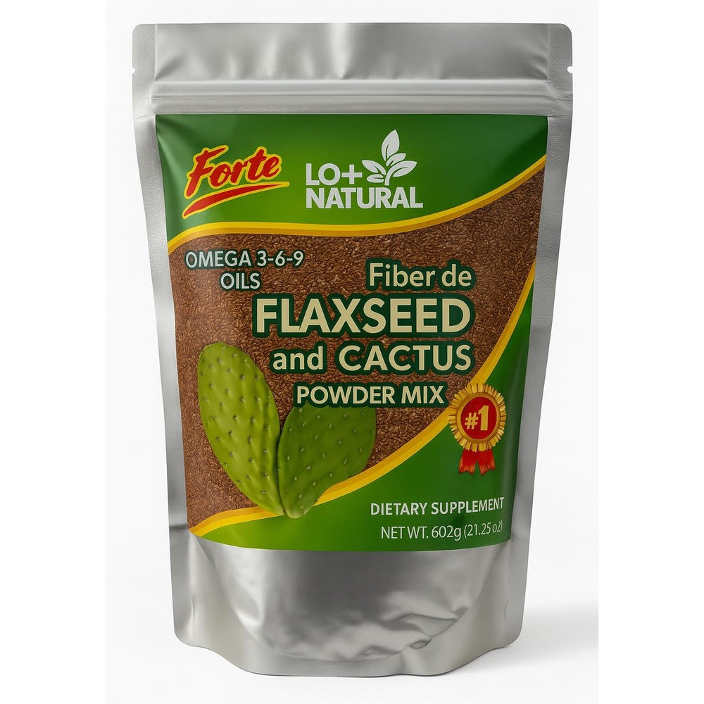 LO+NATURAL Linaza con Nopal Forte powder front view showcasing authentic USA import packaging