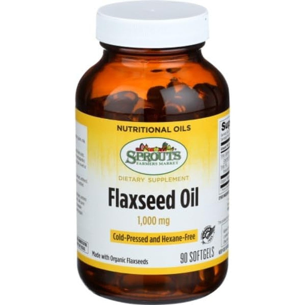 Sprouts Farmers Market Flaxseed Oil 1000 Mg 90 softgels front view bottle for plant based omega 3 supplementation