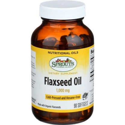 Sprouts Farmers Market Flaxseed Oil 1000 Mg 90 softgels front view bottle for plant based omega 3 supplementation
