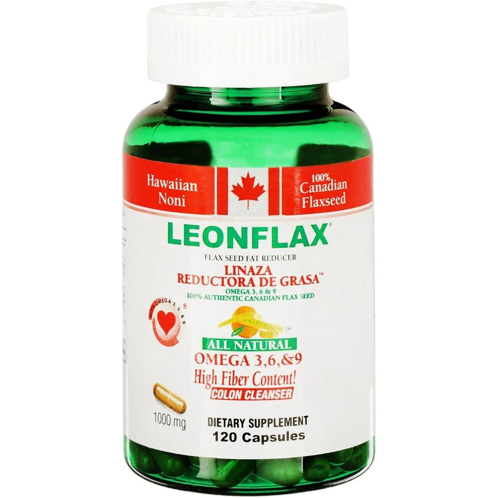 Leonflax Authentic Linaza Seeds Fat Reducer 120 Capsules front bottle view