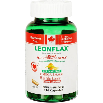 Leonflax Authentic Linaza Seeds Fat Reducer 120 Capsules front bottle view