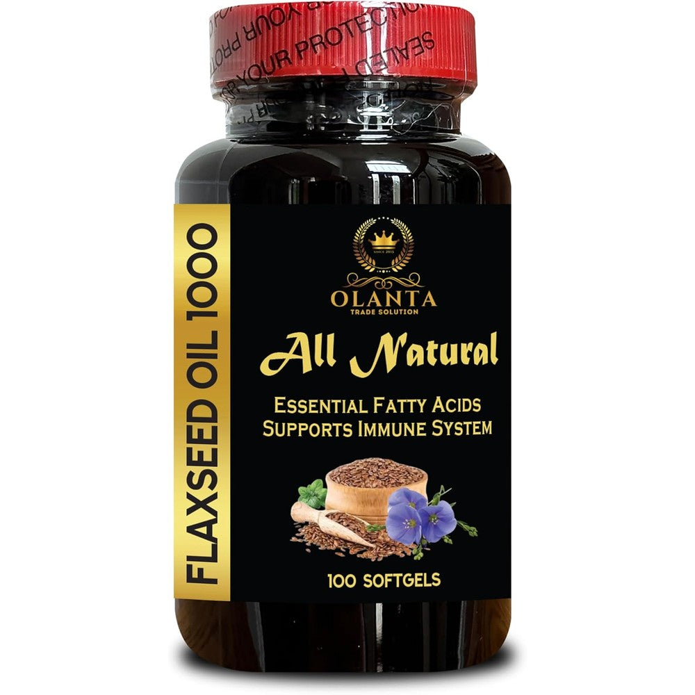 Olanta Trade Solution Organic Flaxseed Oil 1000 mg bottle front view showing plant based omega 3 supplement packaging