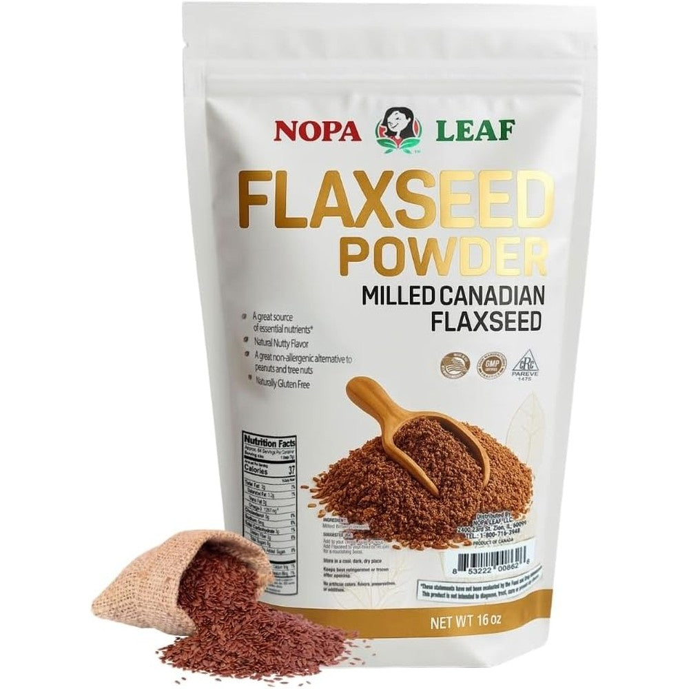 Nopalina Nopa Leaf Milled Canadian Brown Flaxseed Powder front view 16 ounce bag