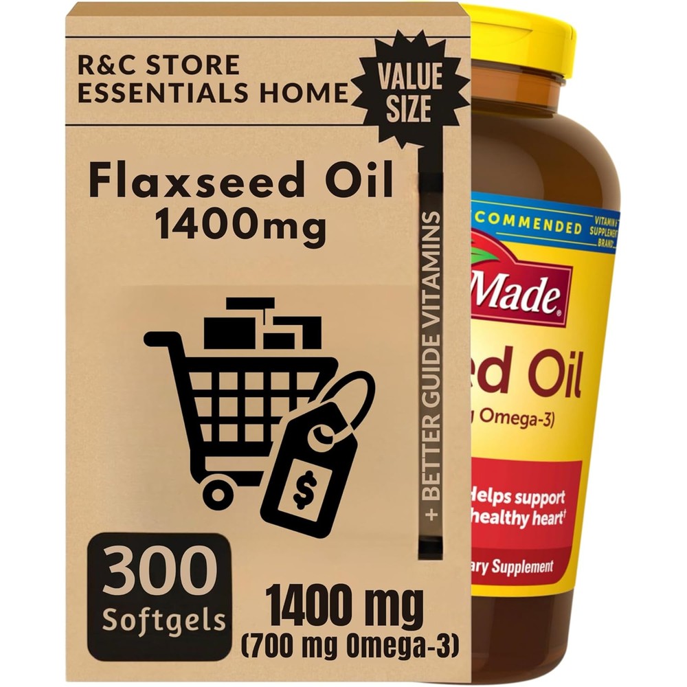Chloe'C Nature Flaxseed Oil 1400 Milligrams 300 Softgels front view showing label details.
