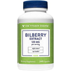 The Vitamin Shoppe Bilberry Extract 120mg 240 Capsules front label for authentic eye health support.