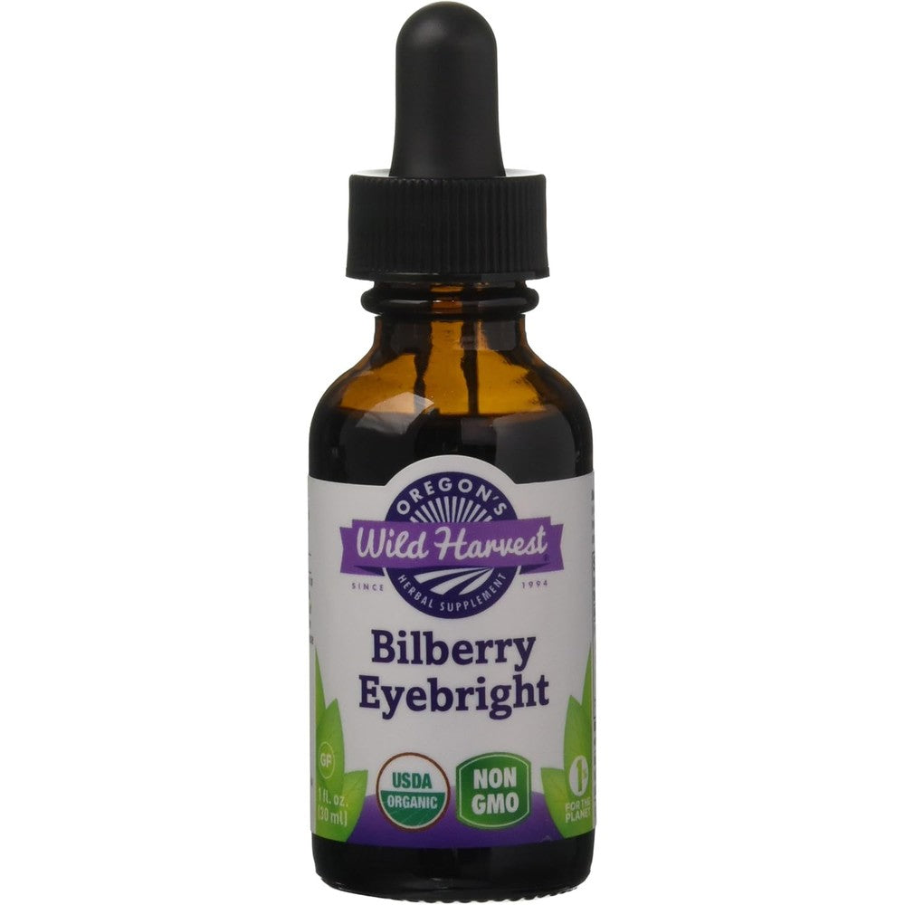 Oregon's Wild Harvest Bilberry Eyebright Organic Extract liquid supplement front view