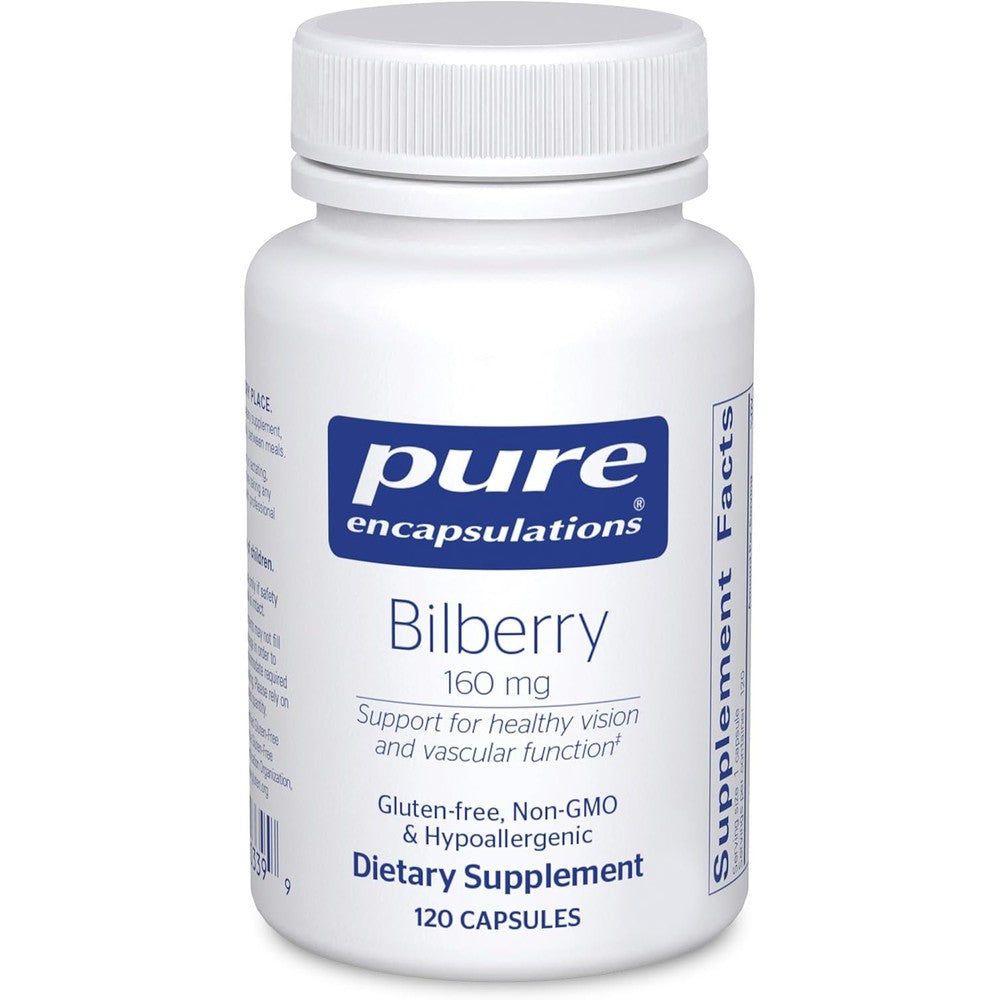 Pure Encapsulations Bilberry 160 mg 120 Capsules front bottle view for premium eye health support