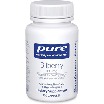 Pure Encapsulations Bilberry 160 mg 120 Capsules front bottle view for premium eye health support