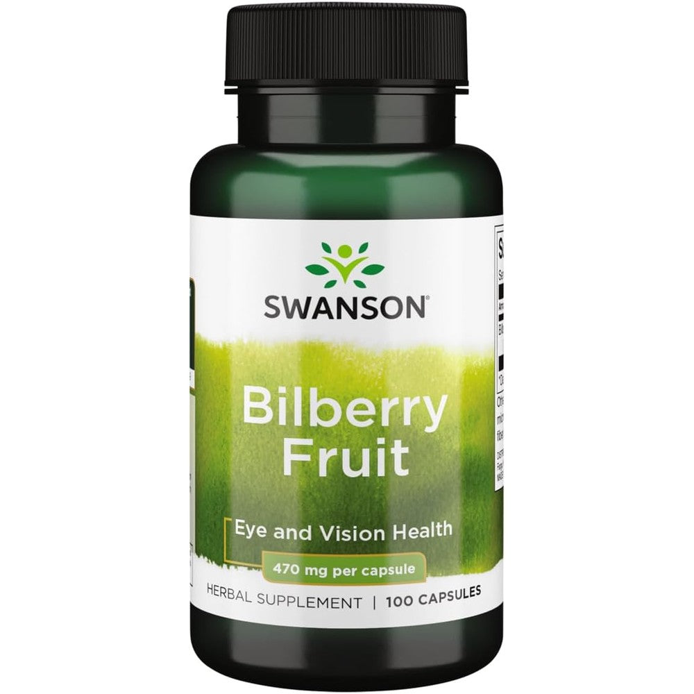 Swanson Bilberry Fruit 470 Milligrams 100 Capsules front view authentic herbal supplement India