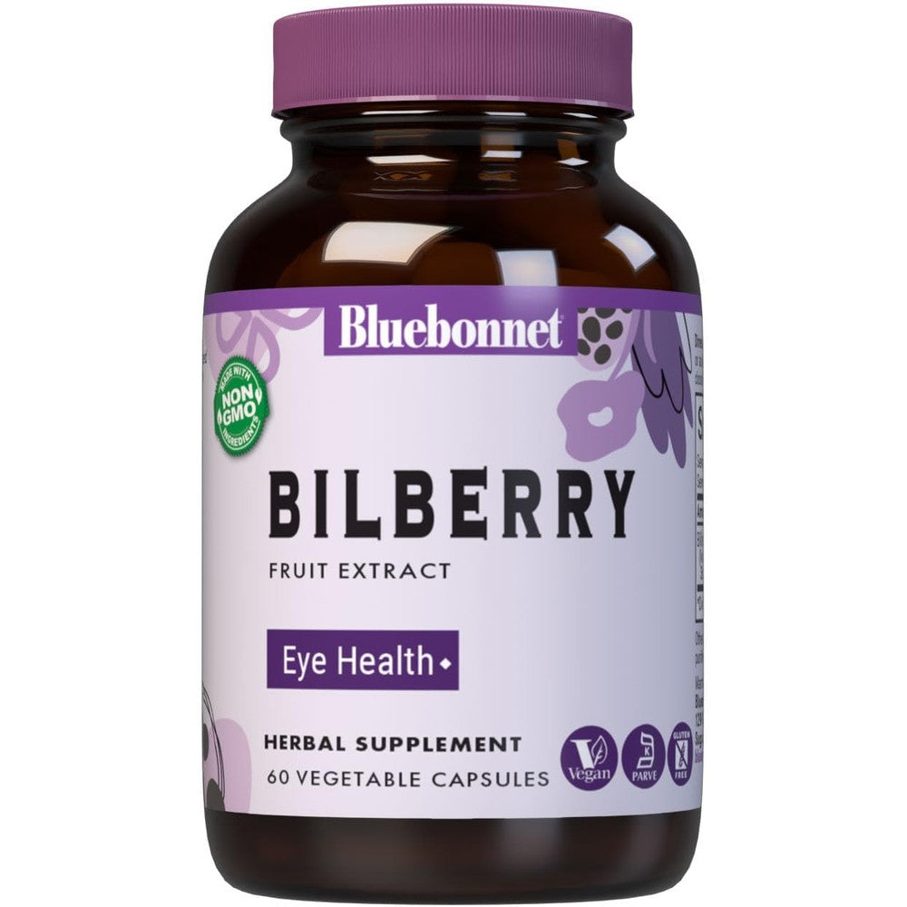 Bluebonnet Bilberry Fruit Extract 80mg bottle front view for eye health