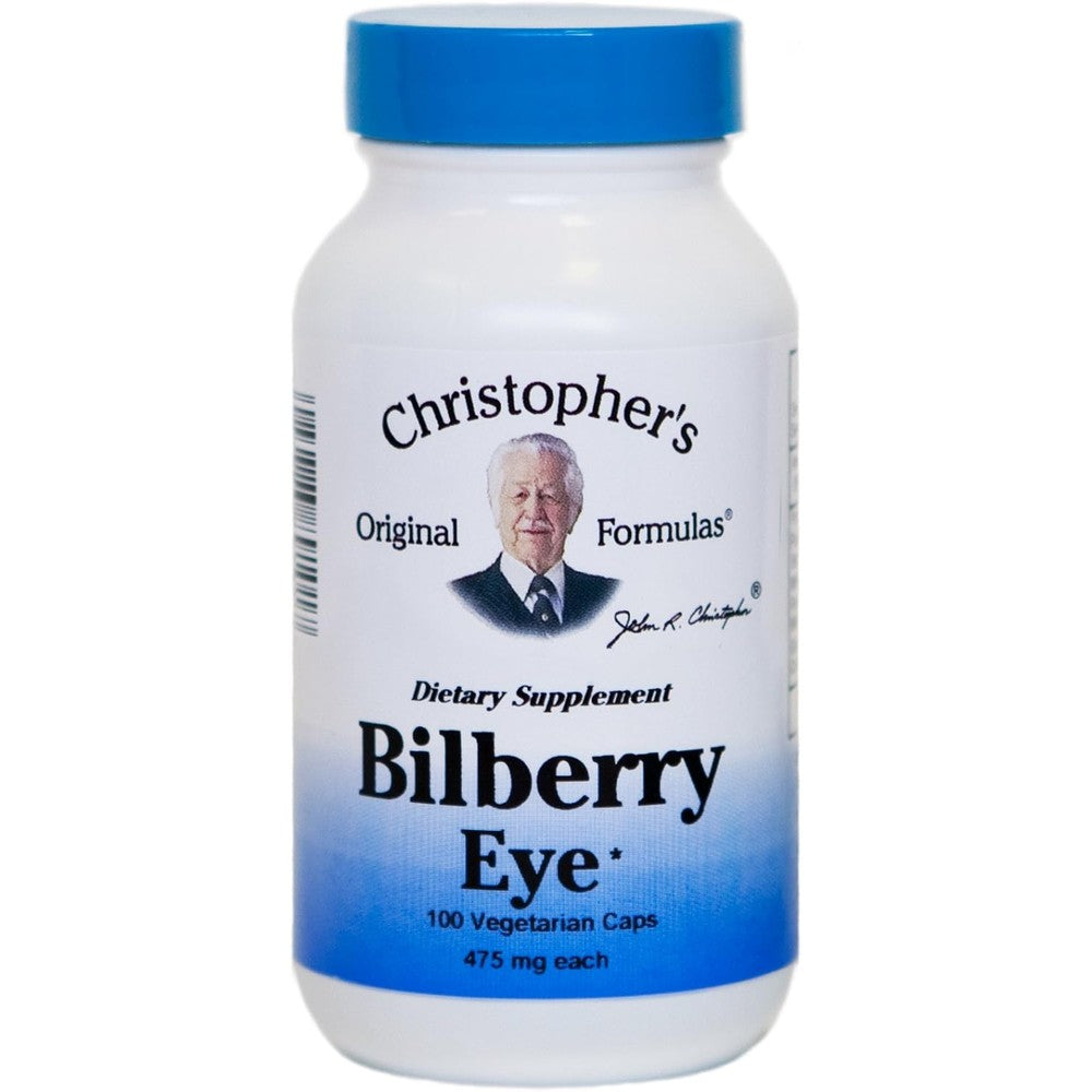 Christopher's Original Formulas Bilberry Eye 100 Vegetarian Capsules front bottle view for natural vision care