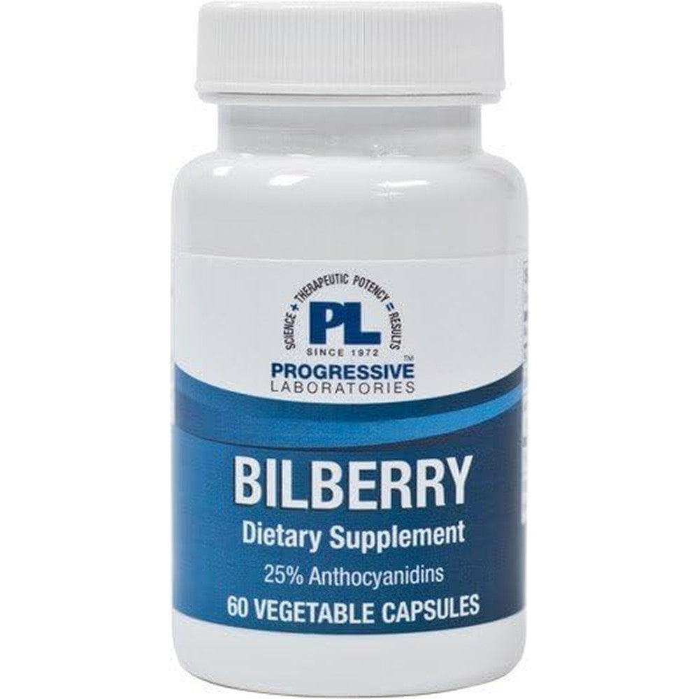 Progressive Labs Bilberry 60 Vegetable Capsules front bottle view for eye health support.