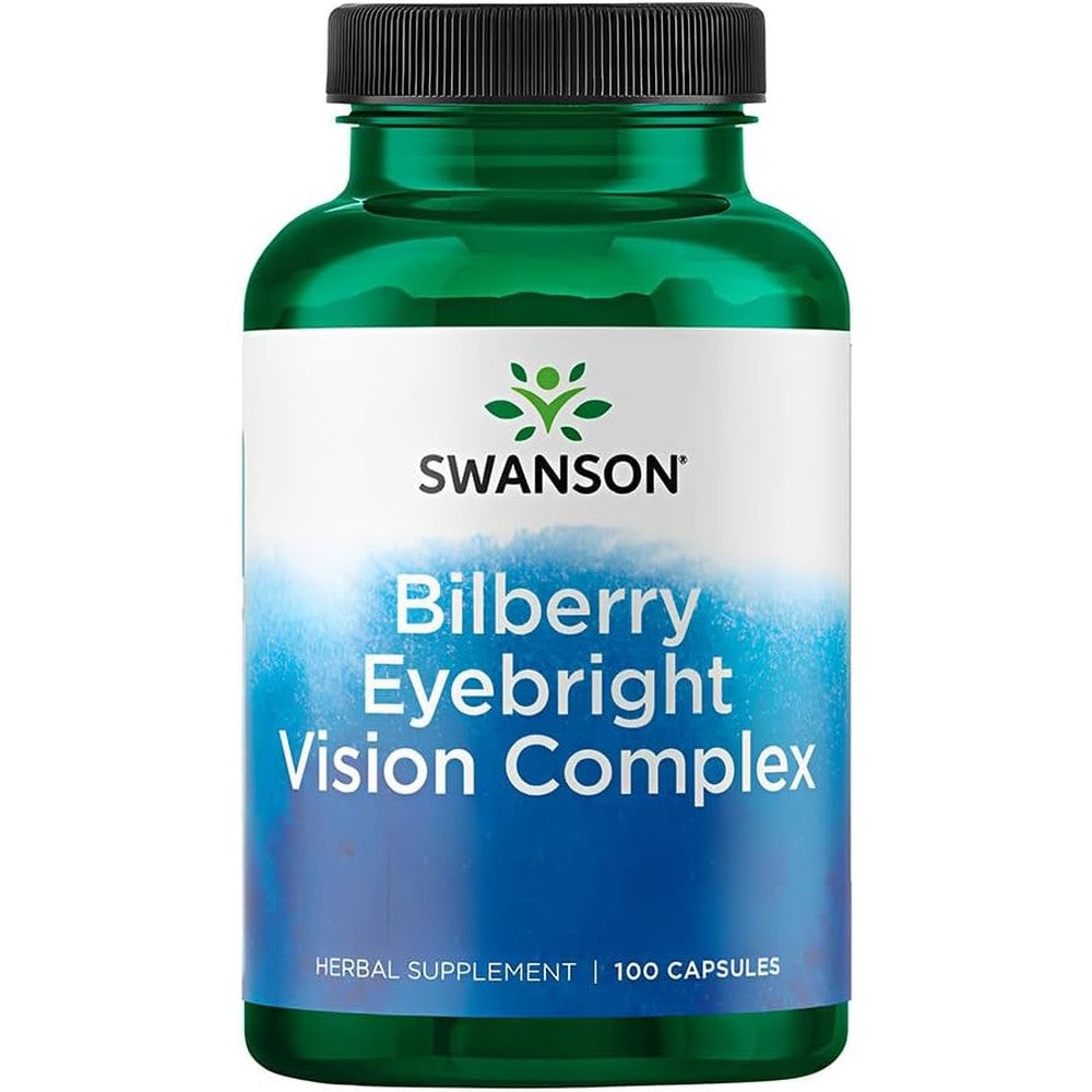 Swanson Bilberry Eyebright Vision Complex bottle front view for eye health supplement.