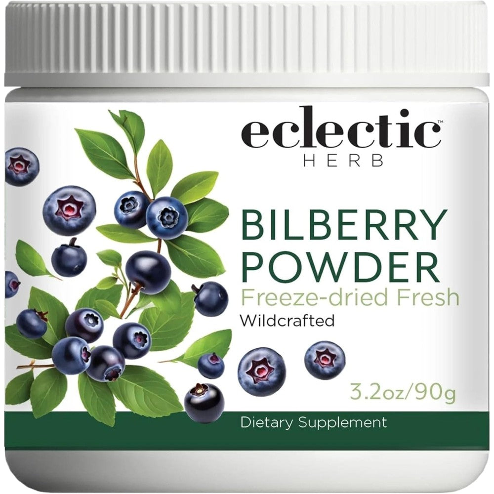 Eclectic Herb Bilberry Powder Supplement front view jar for vision support