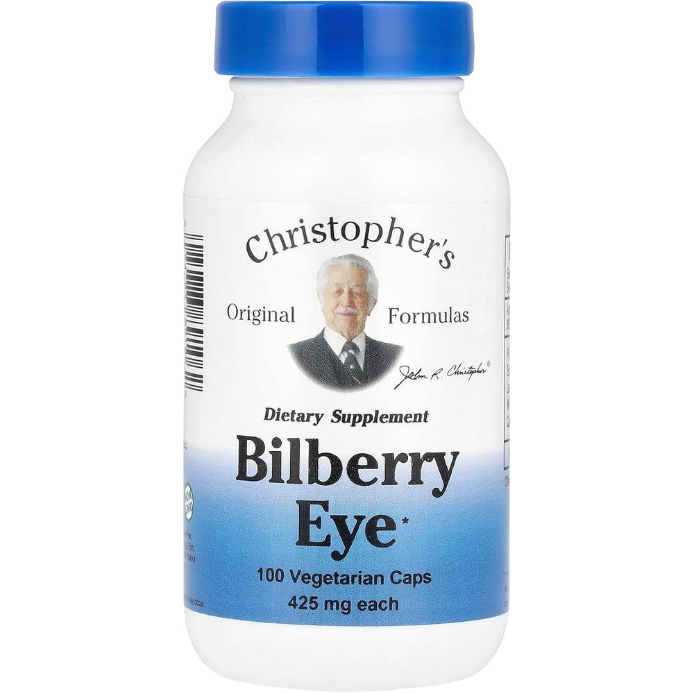 Christopher's Original Formulas Bilberry Eye 100 Vegetarian Capsules front view for natural eye health support