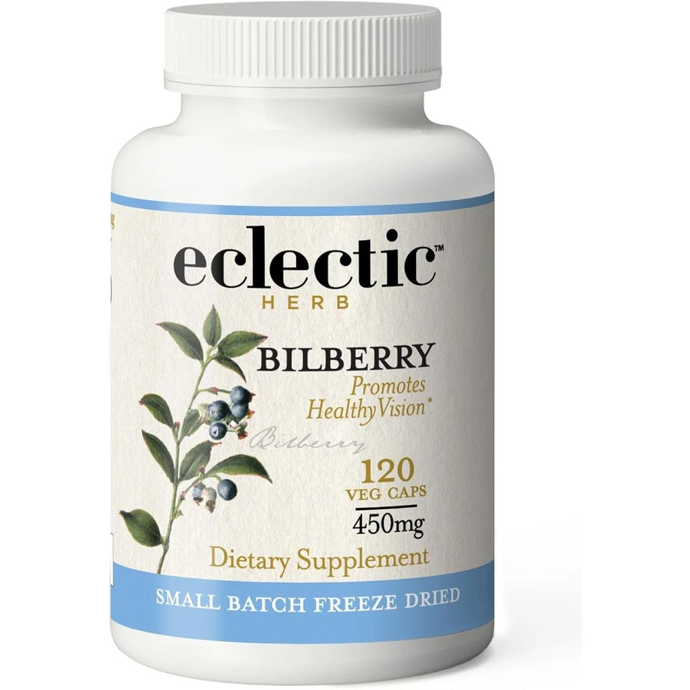Eclectic Herb Institute Bilberry 450mg 120 capsules front view for vision support