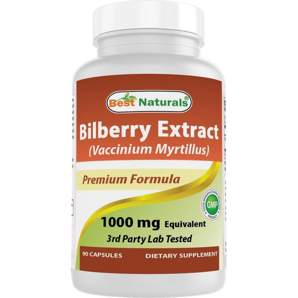 Best Naturals Bilberry Extract 1000mg 90 capsules front view eye health supplement