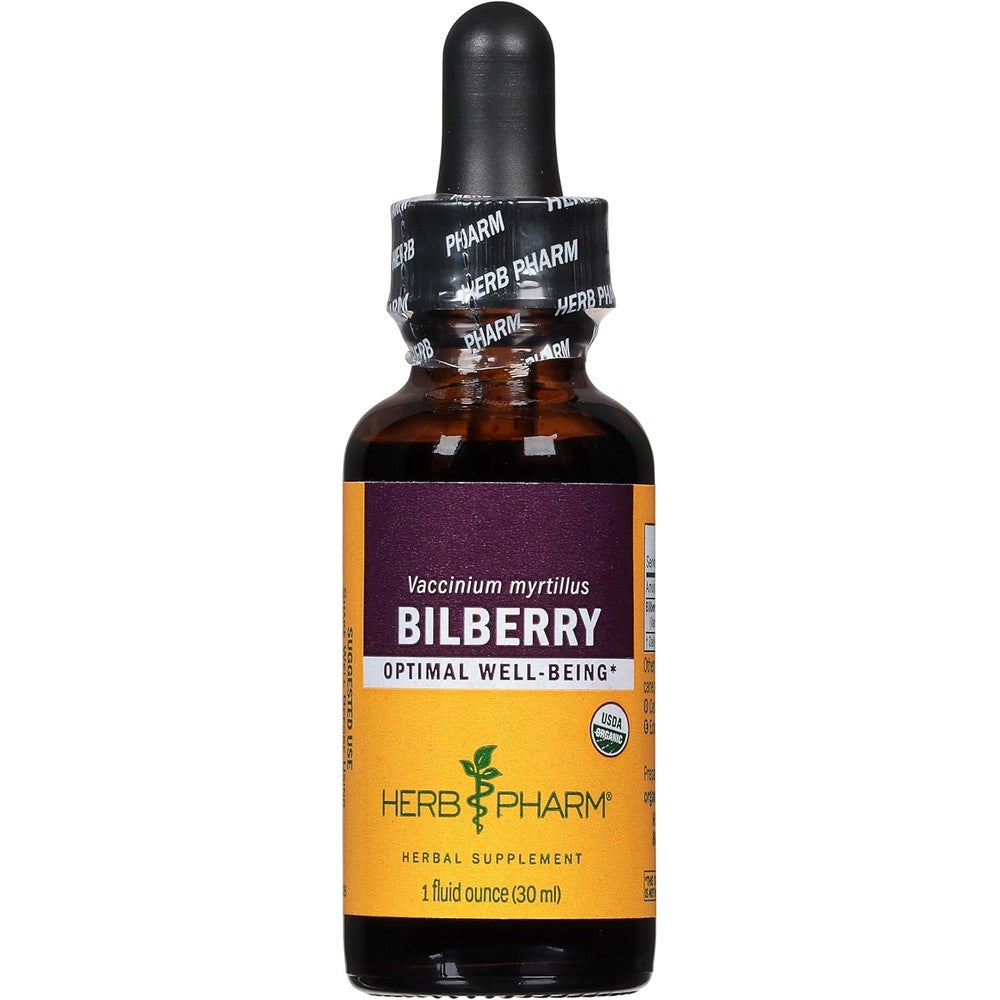 Herb Pharm Bilberry Liquid Extract 1 Fluid Ounce front view bottle for natural eye support
