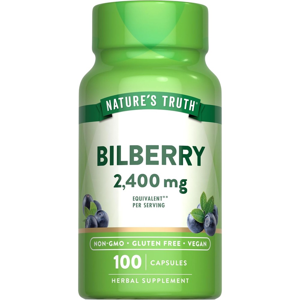 Nature's Truth Bilberry Extract 2400 mg 100 vegan capsules bottle front view
