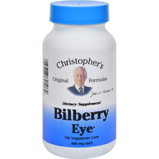 Dr. Christopher's Original Formulas Bilberry Eye front view bottle for natural vision support.