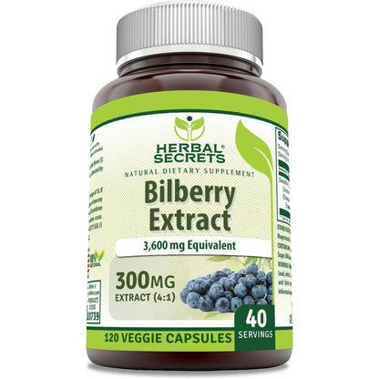 Herbal Secrets Bilberry 3600mg 120 capsules front bottle view for authentic eye health supplements India