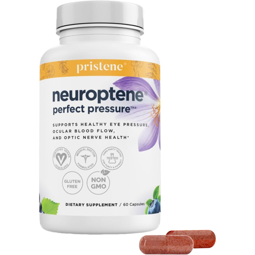 Pristene Neuroptene Perfect Pressure eye supplement bottle front view for optic nerve health