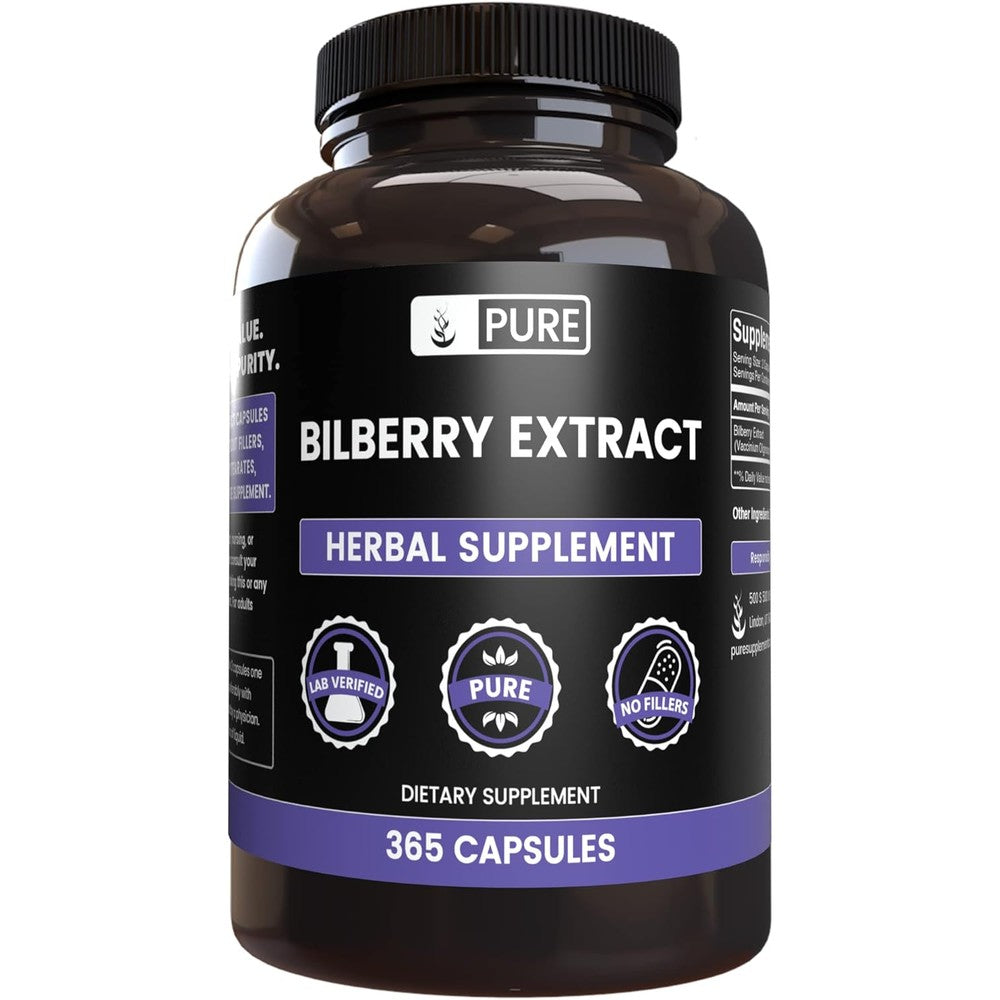 Pure Original Ingredients Bilberry Extract 365 capsules front view for eye health.
