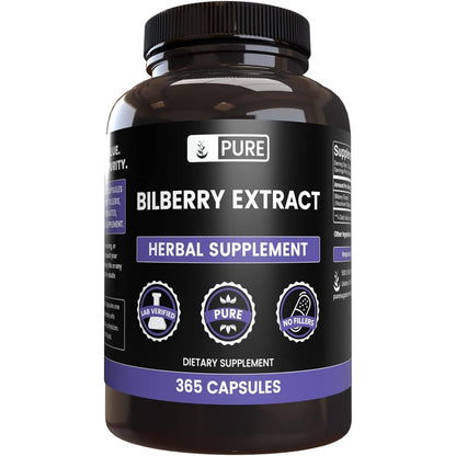 Pure Original Ingredients Bilberry Extract 365 capsules front view for eye health.