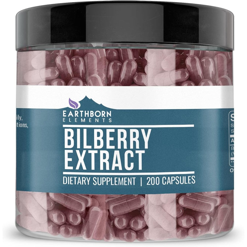 Earthborn Elements Bilberry Extract 200 Capsules front view premium eye health supplement