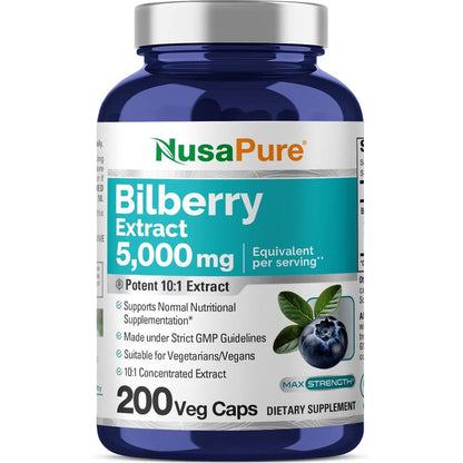 NusaPure Bilberry Extract 5000mg front view bottle for eye health support
