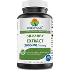 Brieofood Bilberry Extract 2000mg 180 capsules front view showing eye health supplement packaging.