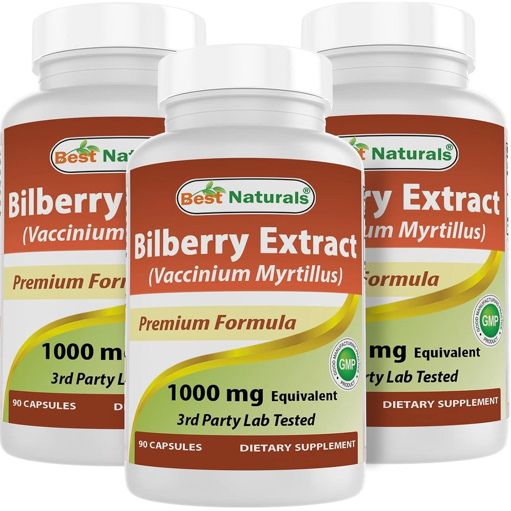 Best Naturals Bilberry 1000mg 90 capsules front view bottle for eye health support