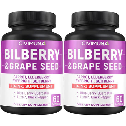 Civimuna Bilberry Blend eye supplement front view showing 120 capsules pack