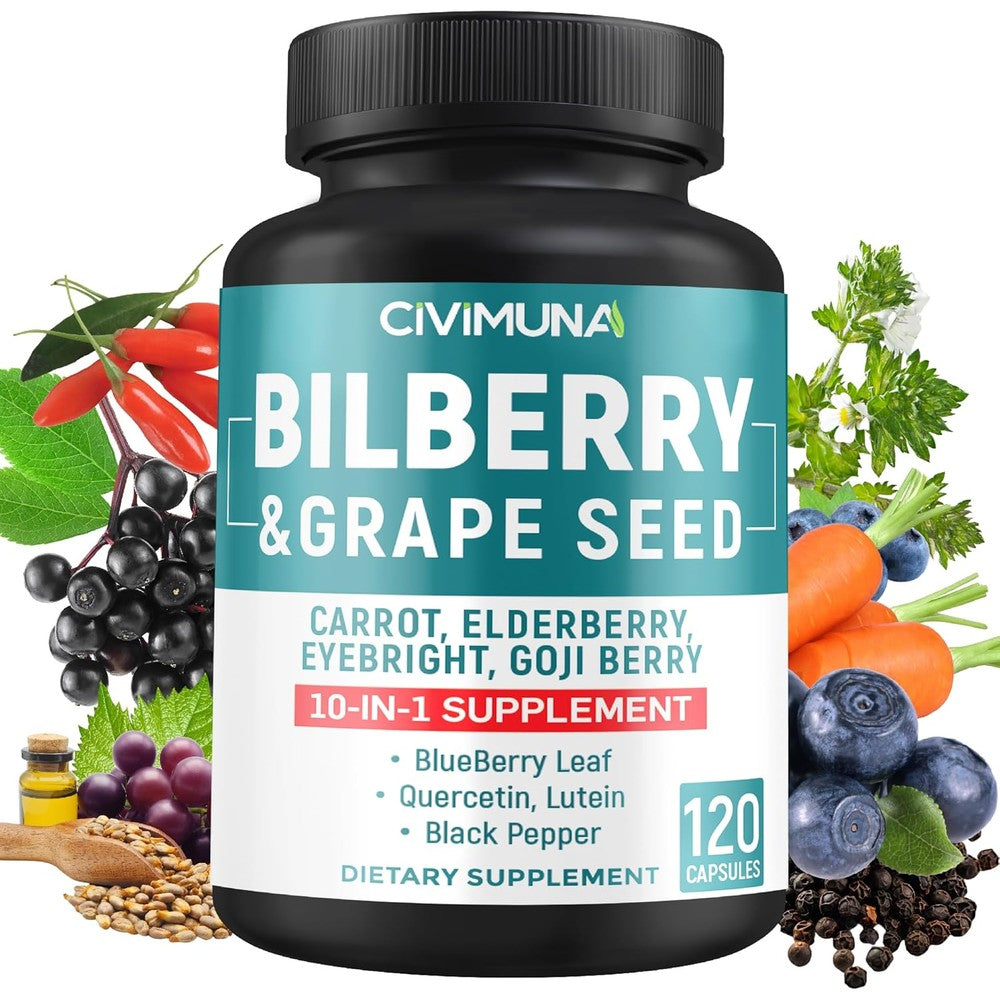 CIVIMUNA Bilberry Extract Blend 120 capsules bottle front view for eye health support