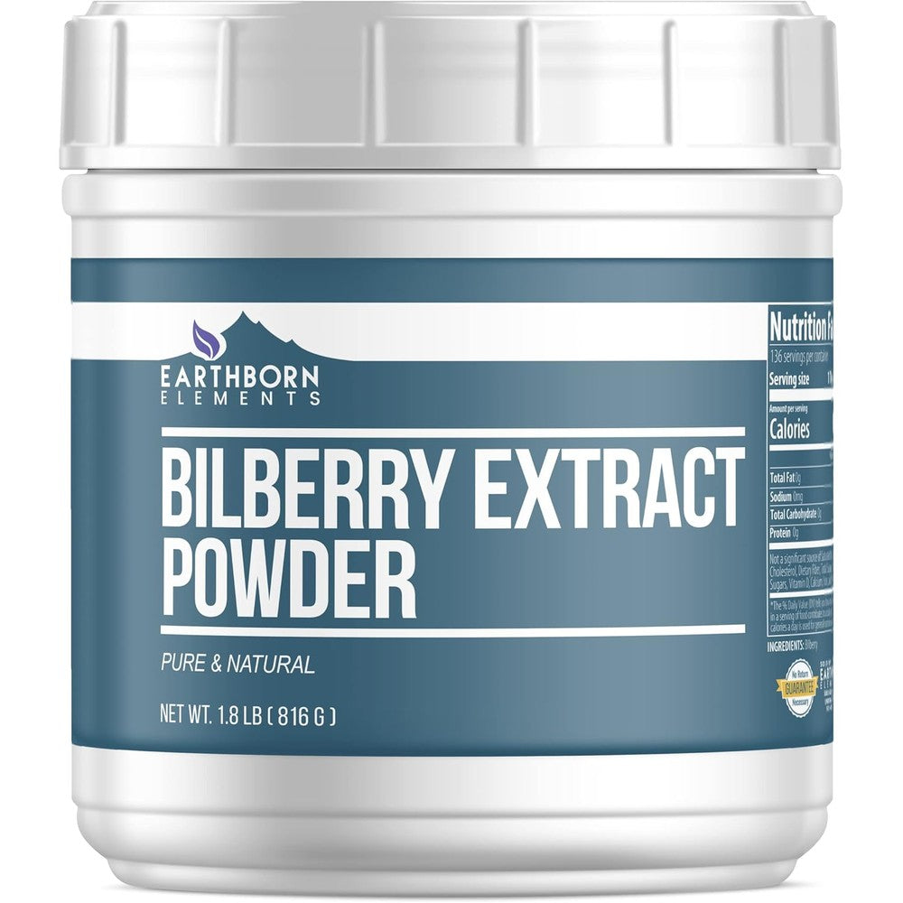 Earthborn Elements Bilberry Extract Powder front view container on a clean background for eye health support.