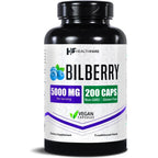 Healthfare Bilberry 5000mg 200 vegan capsules front bottle view for vision health supplement